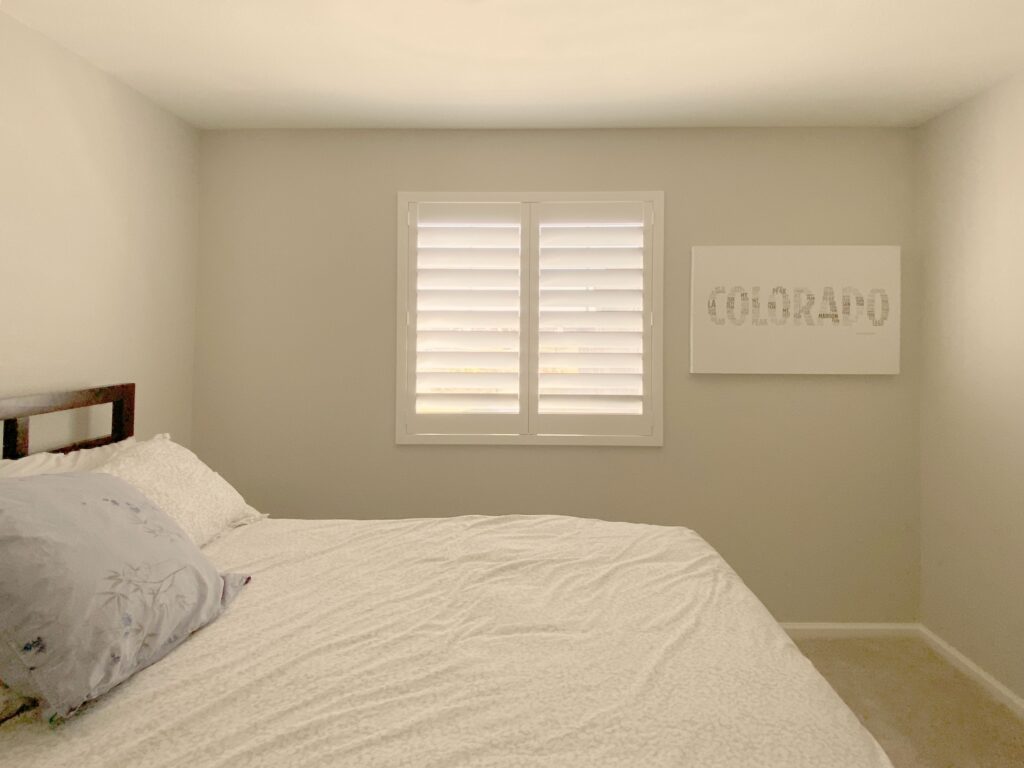 Hunter Douglas Palm Beach Polysatin Shutters for Arvada Bedroom