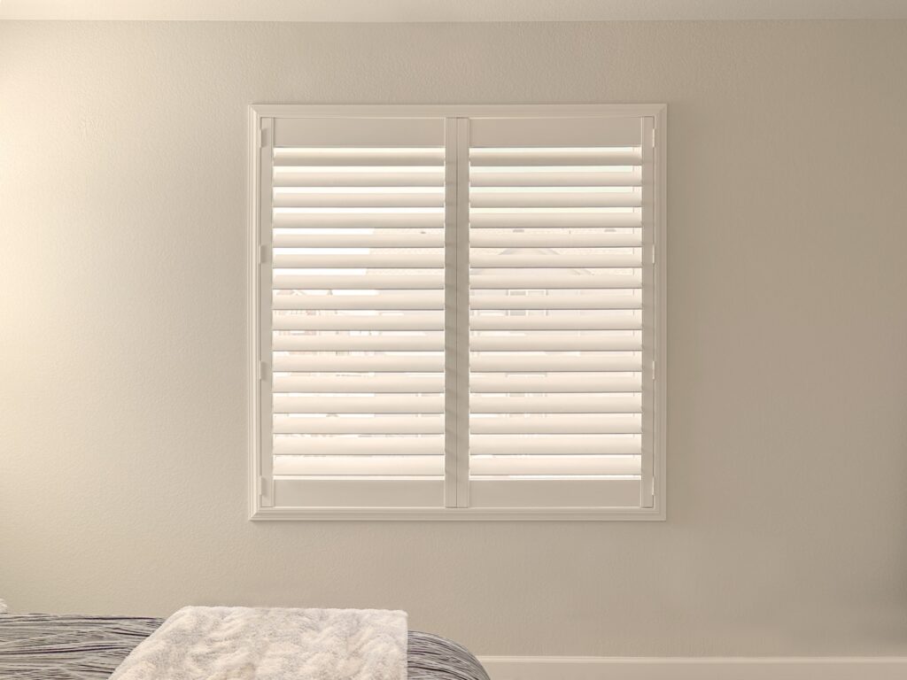 Hunter Douglas Palm Beach Polysatin Shutters for Loveland Bedrooms