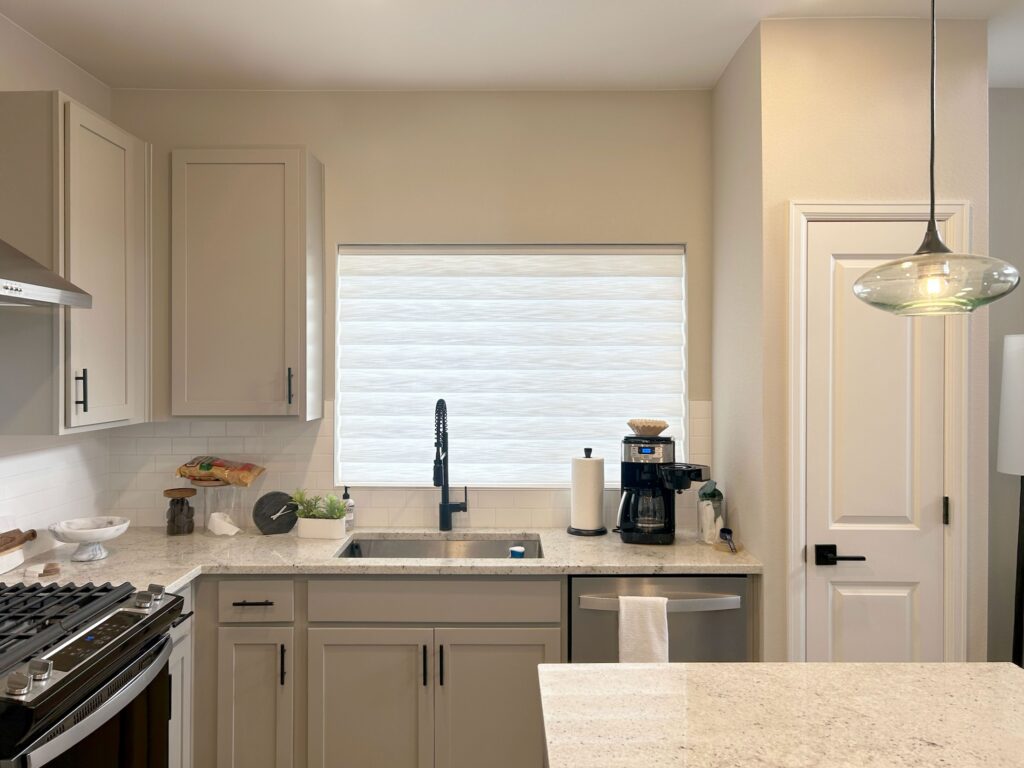 Motorized Hunter Douglas Vignette Roman Shades for Arvada Kitchen Window