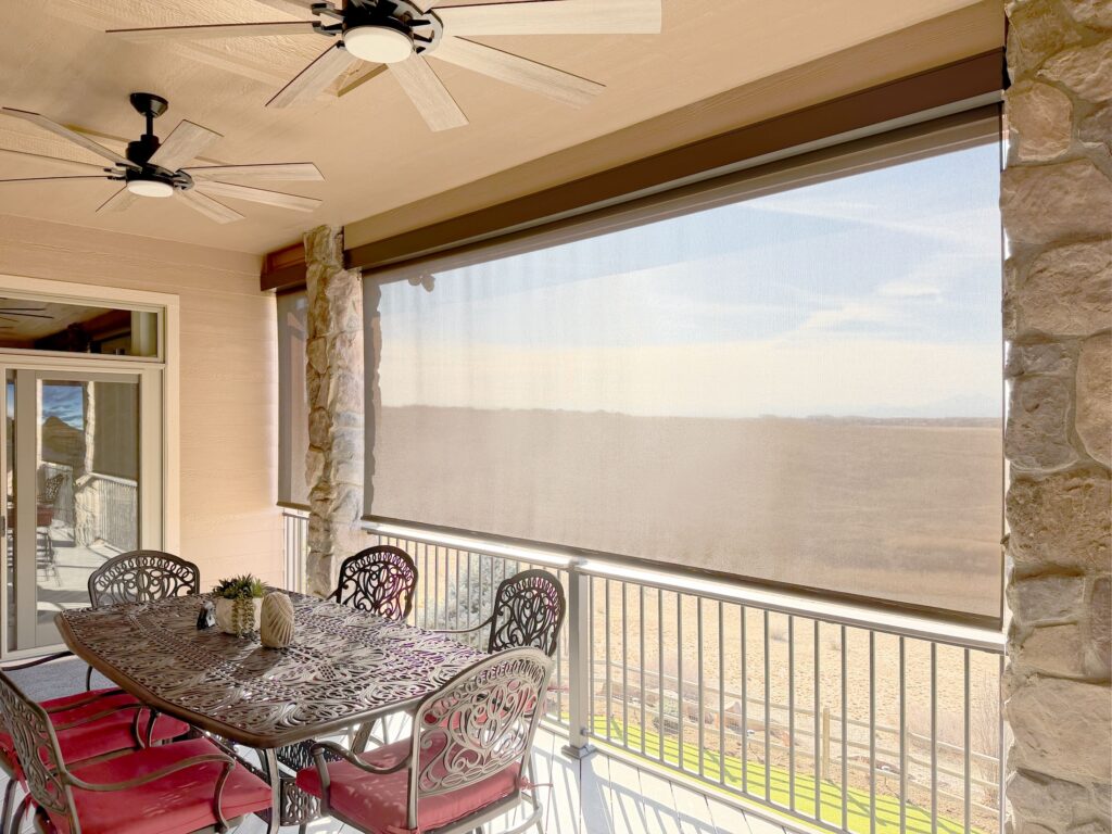 Motorized Insolroll Solar Shades with Light-Filtering Fabric for Loveland Homes