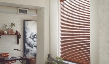 Everwood Composite Wood window blind in office of Denver CO home