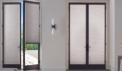 Trackglide Honeycomb Shades on Patio Doors in Denver Living Room