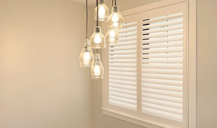Hunter Douglas Palm Beach Polysatin Shutters with Hidden Tilt and L Frame design for Colorado home